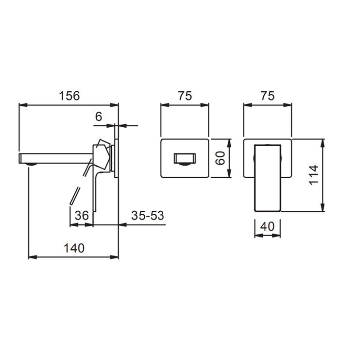 Fantini Mint Смеситель для раковины, встраиваемый, на 2 отв, без донного клапана, излив 140мм (наружняя часть), цвет: хром