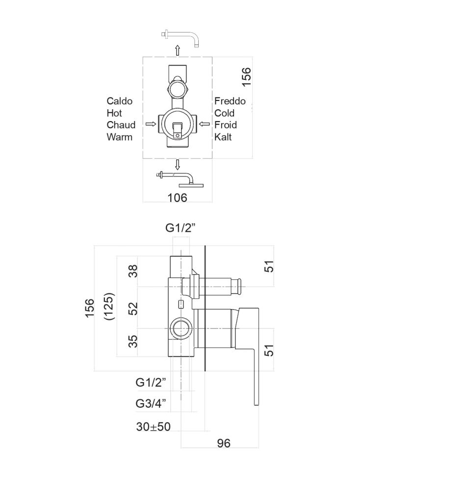 Смеситель для душа Fiore KUBE 100BB7517, белый