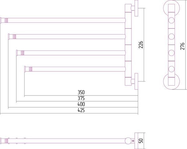 Полотенцедержатель, Сунержа, ВЕЕР, четверной, поворотный, ширина, мм-425, глубина, мм-50, высота, мм-276, тип установки-настенный, материал-нержавеющая сталь, цвет-золото