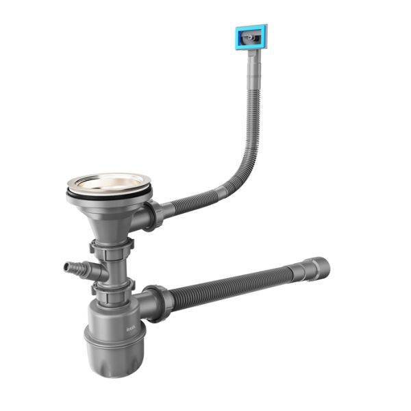 Сифон бутылочный IDDIS Optima Home 3.1/2x40мм, с выпуском, гофротрубой, отводом и переливом (900CVG1P10VD)