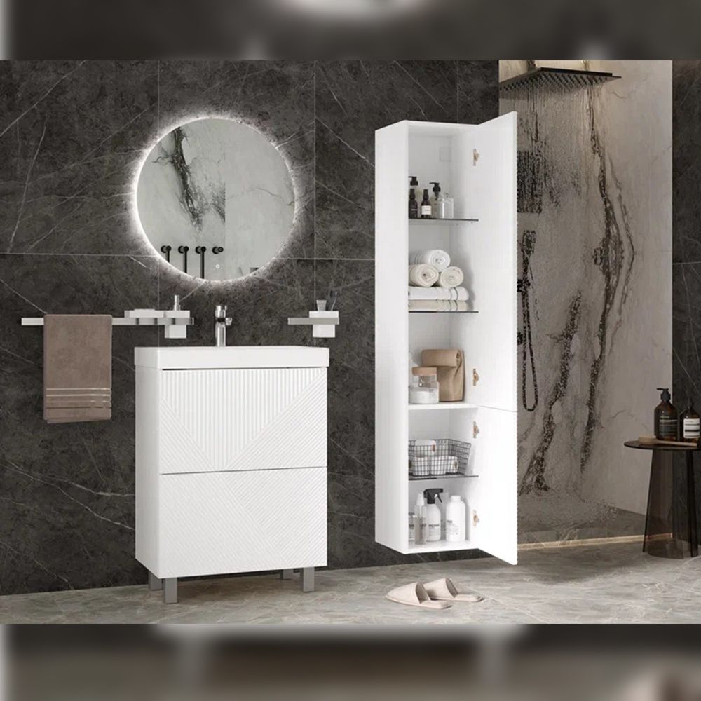 Тумба под раковину напольная Velvex Edge tn.EDG.9696.60.2Y белый глянец, 60 см, артикул tn.EDG.9696.60.2Y белый глянец