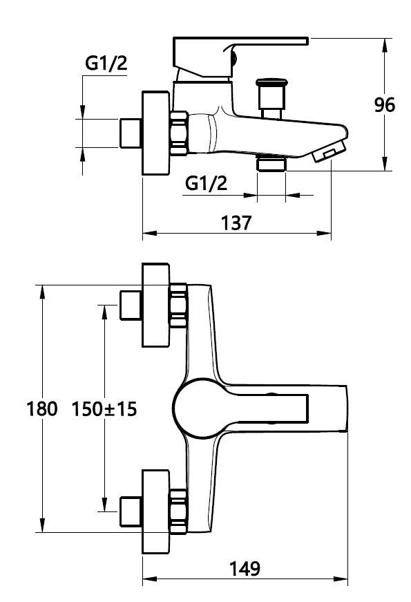 Смеситель Fin для ванны, с коротким изливом, без акс, артикул: FN54