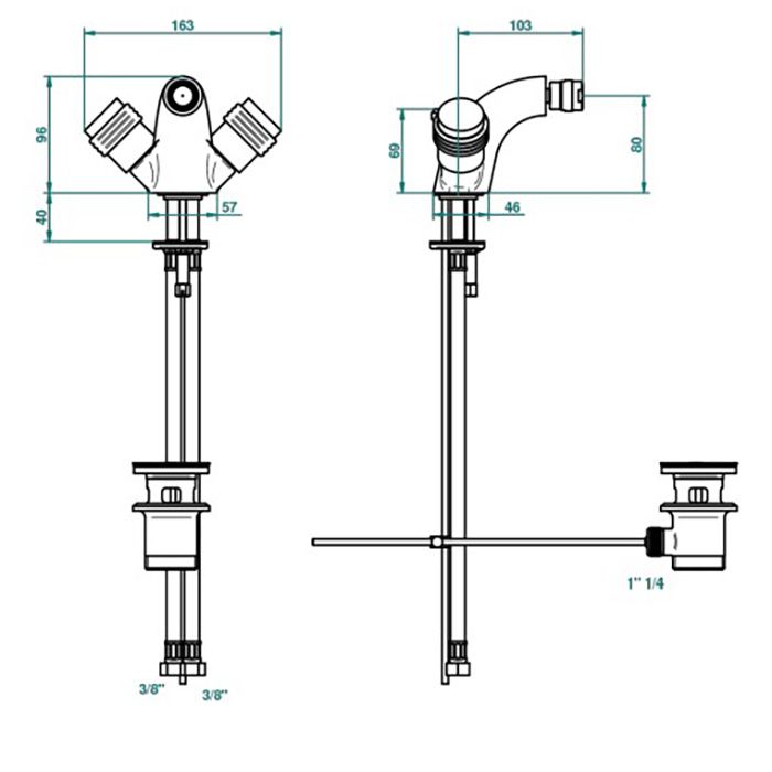 THG DIPLOMATE GROOVED RINGS Смеситель для биде на 1 отверстие, с донным клапаном, цвет хром/золото