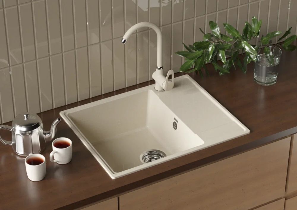 Кухонная мойка Ulgran Quartz Prima 605-02, лен, артикул Prima 605-02