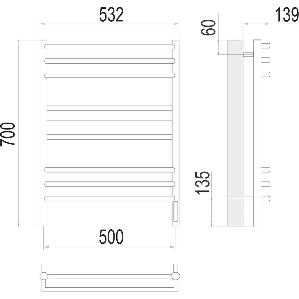 Полотенцесушитель электрический Terminus Прато П9 50х70, артикул 4670078531506