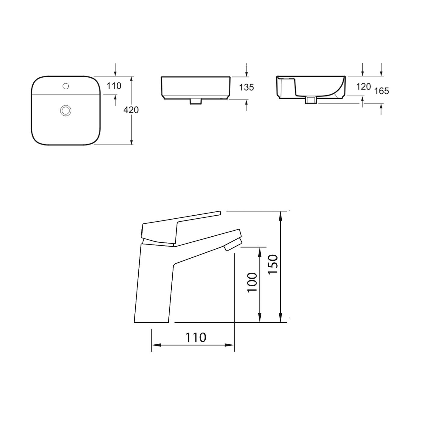 Комплект 2 в 1 Lavinia Boho Bathroom Sink Slim 21510241, накладная фарфоровая раковина 42 см, смеситель