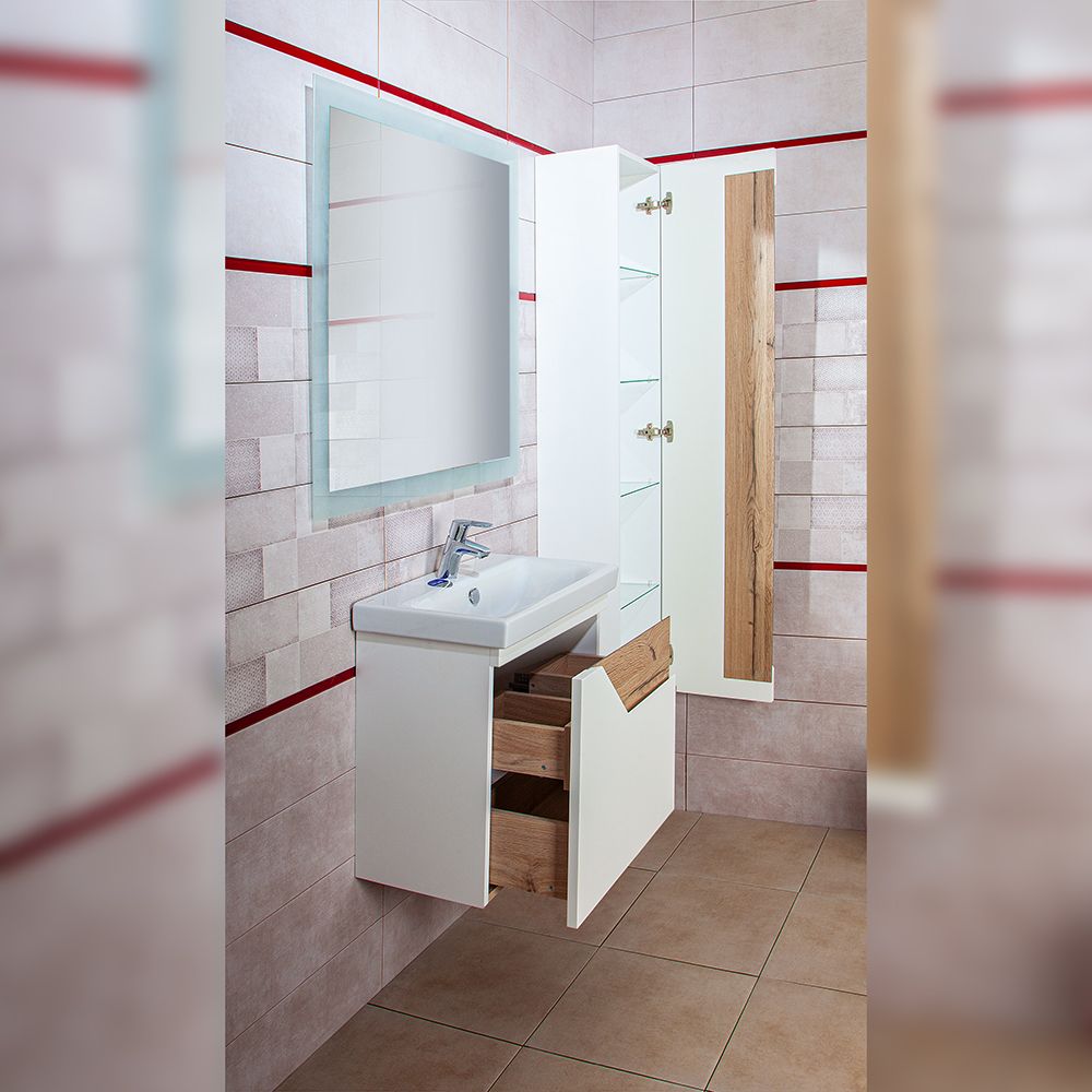 Комплект мебели для ванной Бриклаер БРАЙТОН 60, белый/дуб, артикул БРАЙТОН 60