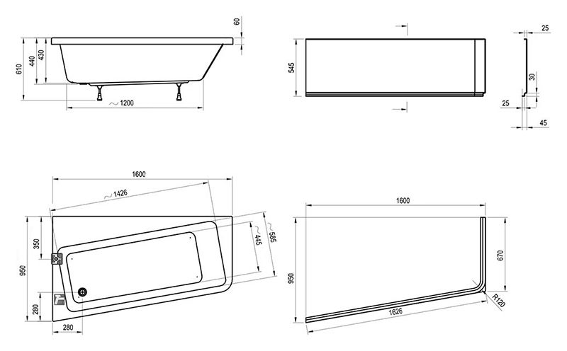 Ванна RAVAK 10° (160*95) C831000000 (L, белый, перелив стандарт.), шт
