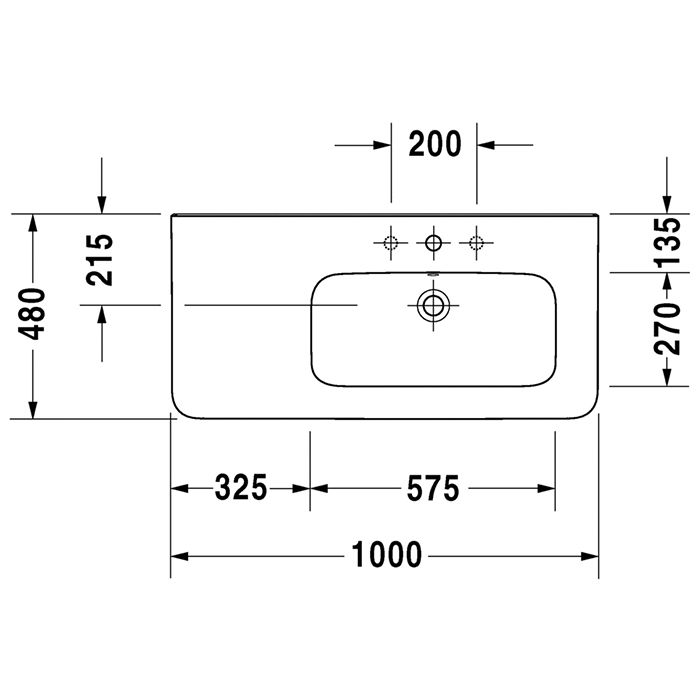 Duravit DuraStyle Раковина для мебели ассиметричная,с перел., без отв. под смес., раковина справа, 1000x480мм, Цвет: Белый
