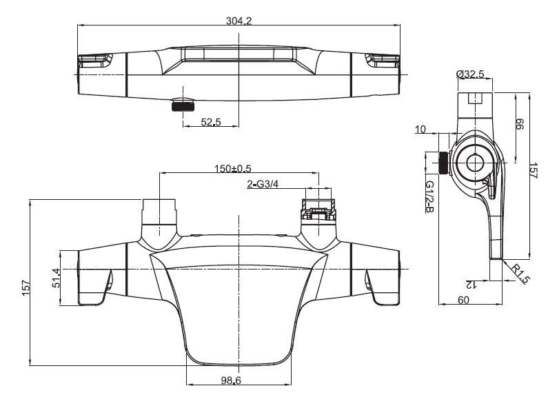 Смеситель-термостат для ванны Mikros, артикул:T5054, ESKO