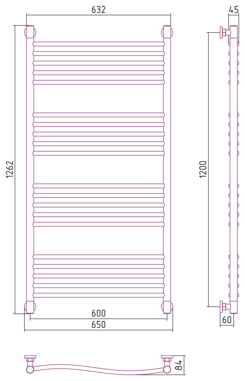 Полотенцесушитель водяной "ФЛЮИД+" 1200х600 (БЕЛЫЙ)