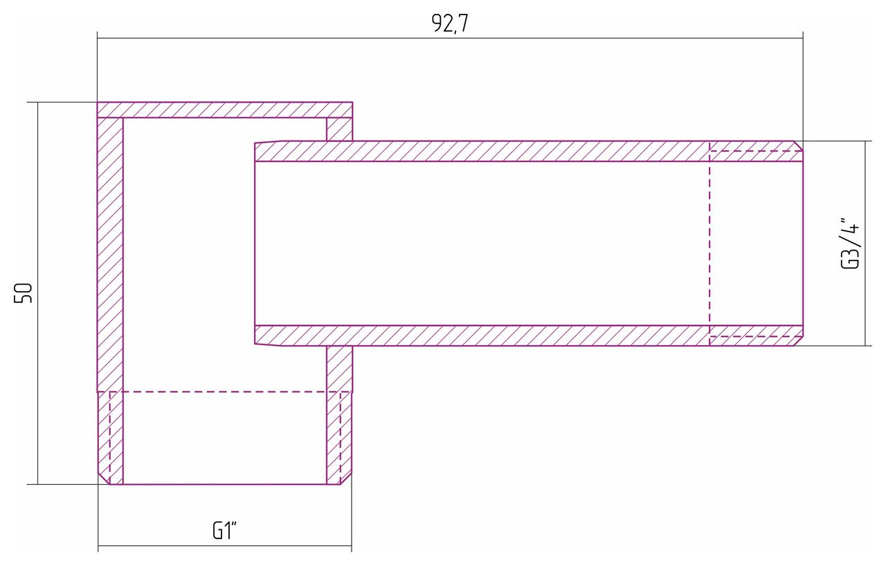 Уголок, Сунержа, переходной, для водяных полотенцесшителей, ширина,мм-93, глубина,мм-50, высота,мм-32, присоединительный размер-НР G 1" / НР G 3/4", материал-нержавеющая сталь, цвет-сатин