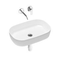 Комплект 3 в 1 Lavinia Boho Bathroom Sink Slim 21510132, накладная фарфоровая раковина 54 см, встраиваемый смеситель со скрытым механизмом, пластиковый сифон