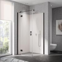 Kermi LIGA  Дверь для угла c неп.частью 960-985х2000, петли слева, Schwarz Soft+прозрачное стекло+Kermiclean