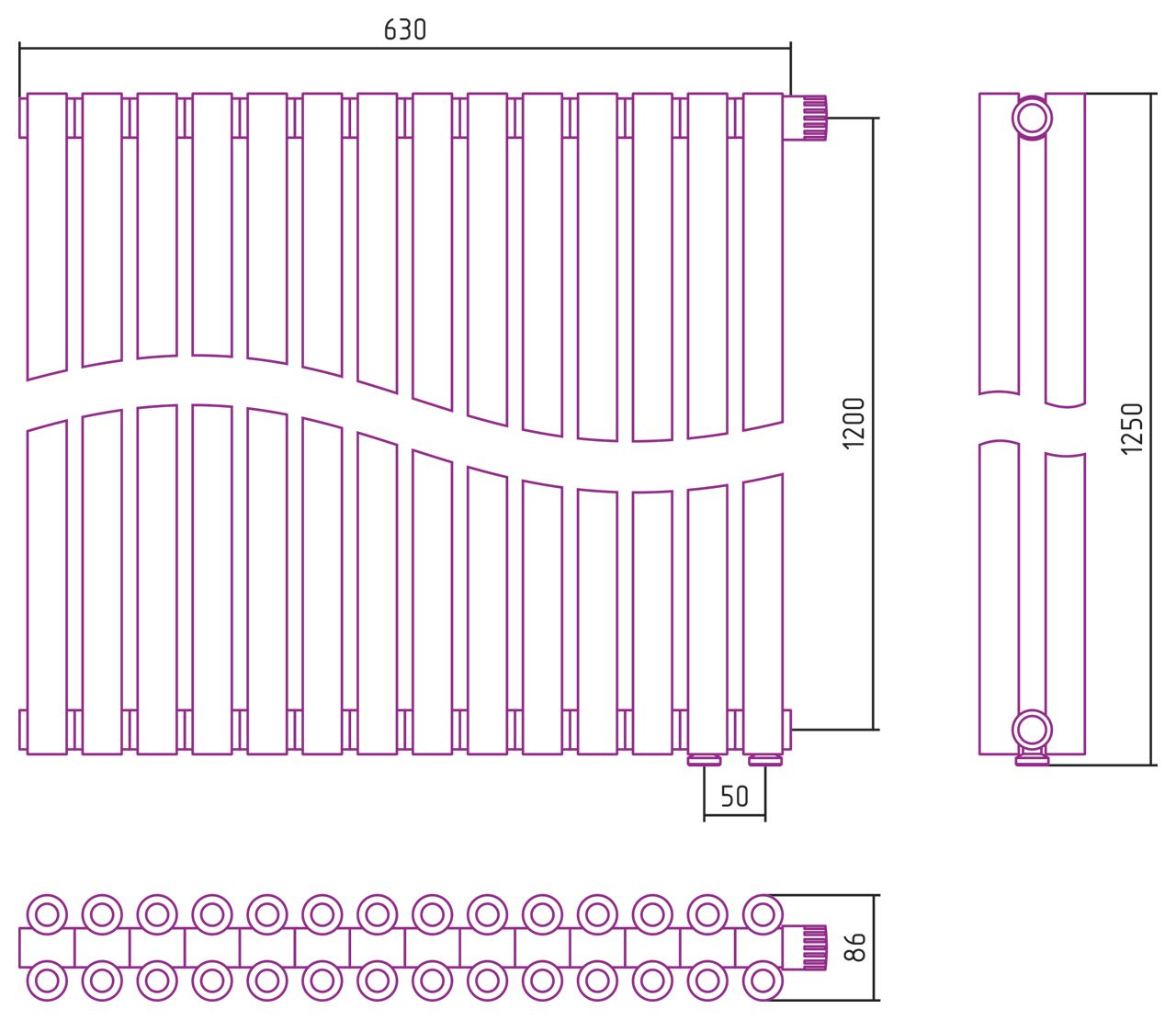 Отопительный радиатор ЭСТЕТ-00 н/ж EU50 1200х630 / 14 сек (Состаренная бронза)