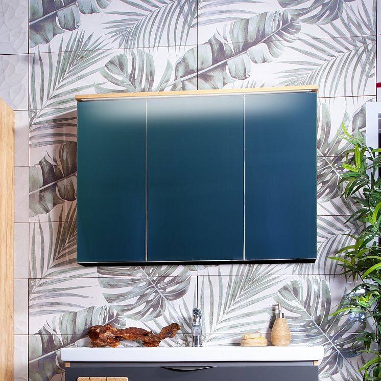 Зеркальный шкаф Бриклаер Форест 100 с подсветкой Антрацит со вставкой Пенёк