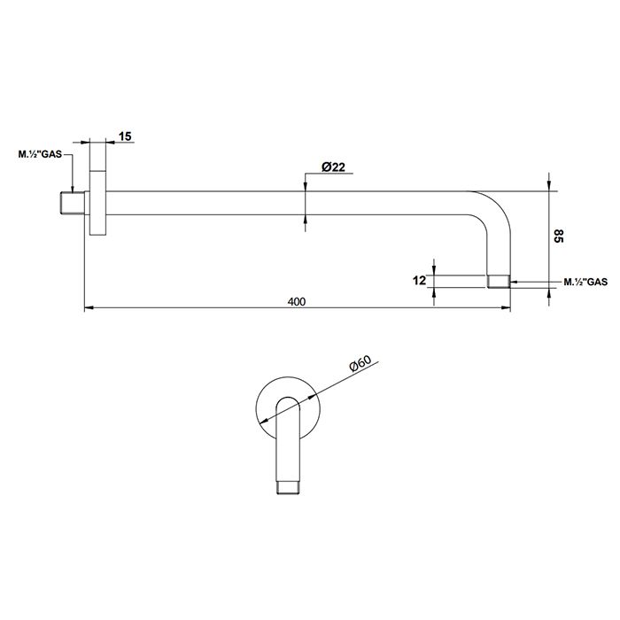BONGIO Держатель верхнего душа 400 мм., цвет белый матовый