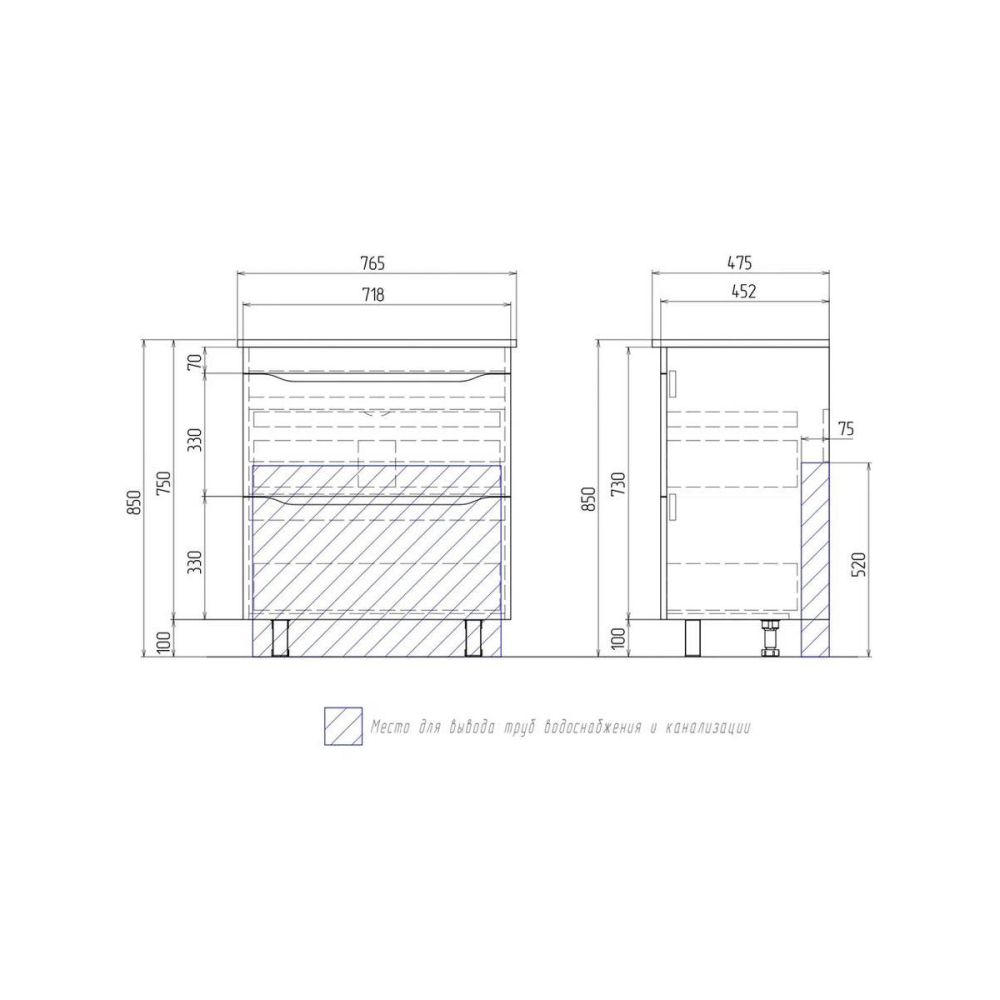 Тумба под раковину напольная VIGO Grani tn.GRI.OSK.75.2Y дуб золотой, 75 см, артикул tn.GRI.OSK.75.2Y дуб золотой