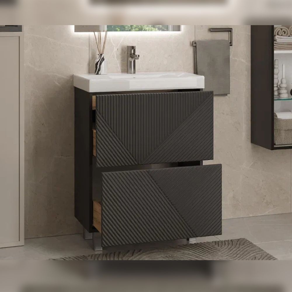 Тумба под раковину напольная Velvex Edge tn.EDG.9696.60.2Y графит, 60 см, артикул tn.EDG.9696.60.2Y графит