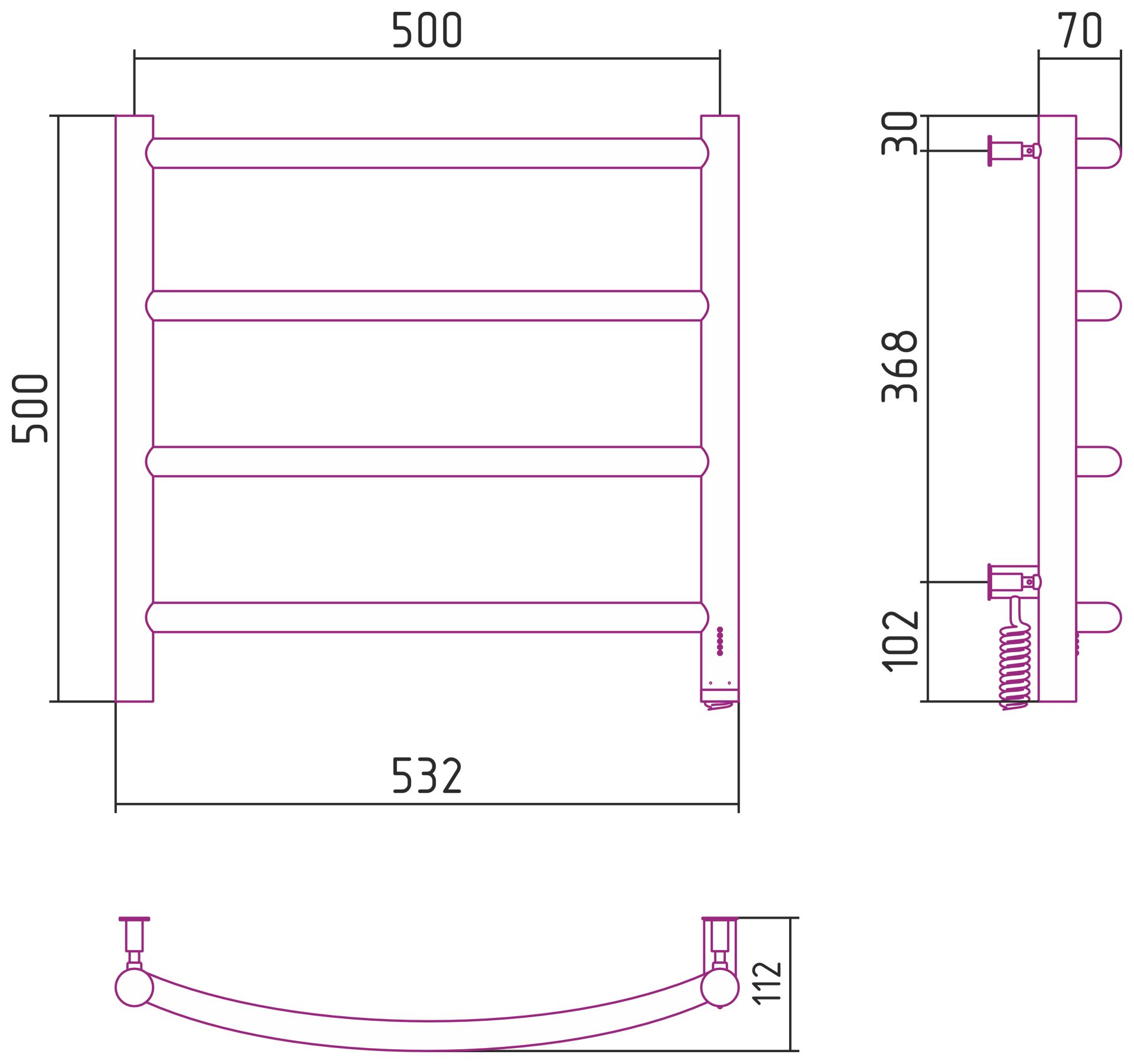 Полотенцесушитель электрический "ГАЛАНТ 4.0" 500х500 правый (Матовый белый)