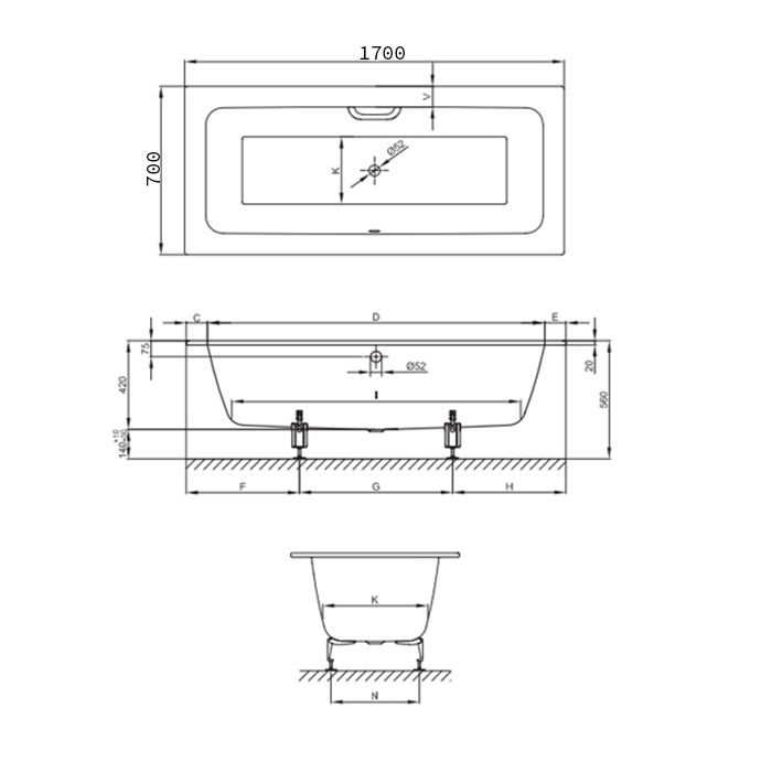 Опора для ванны, Bette, универсальная, комплект-2 штуки, артикул B23-1500