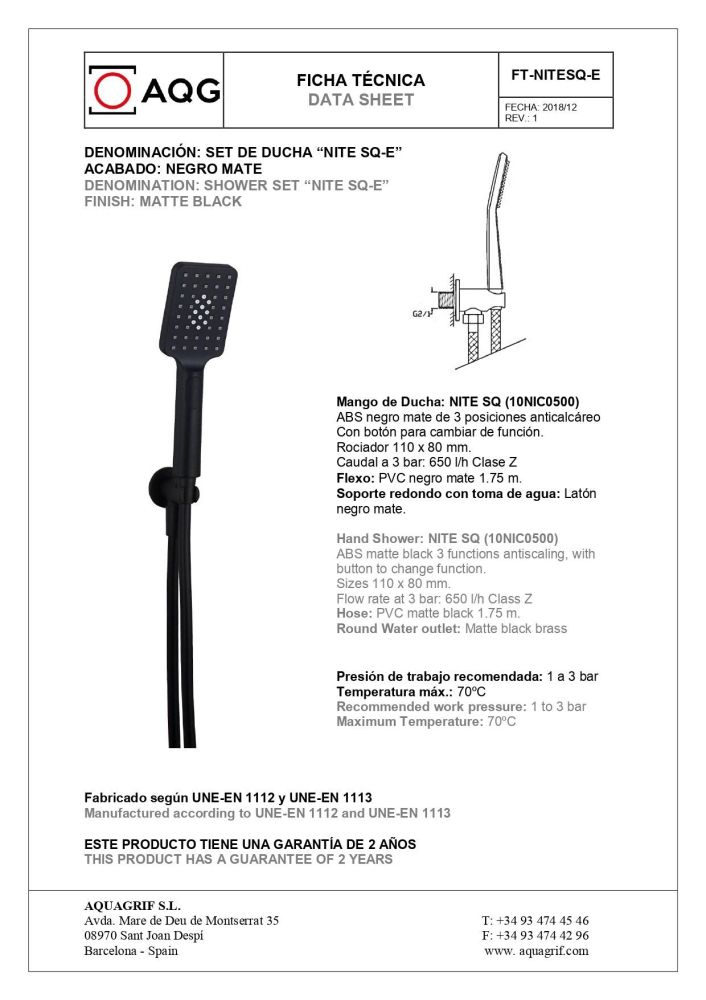 AQG Alpha, душевой комплект EC218 на 2 потребителя: с квадратным верхним душем 25х25 см и потолочным кронштейном 20 см, цвет черный матовый, артикул 19ALPEC21805