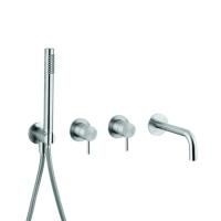 CISAL Xion Встраиваемый  смеситель для ванны/душа на 4 отв,с ручным душем ,внешняя и внутренняя части в комплекте, цвет нержавеющая сталь