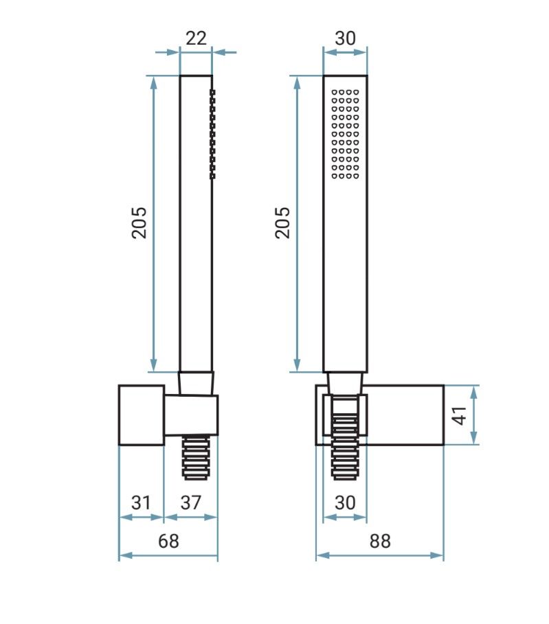 Emmevi, набор ручного душа 131: прямоугольная лейка, шланг 150 см и держатель лейки (все детали из латуни), цвет брашированное золото, артикул 131/ORS