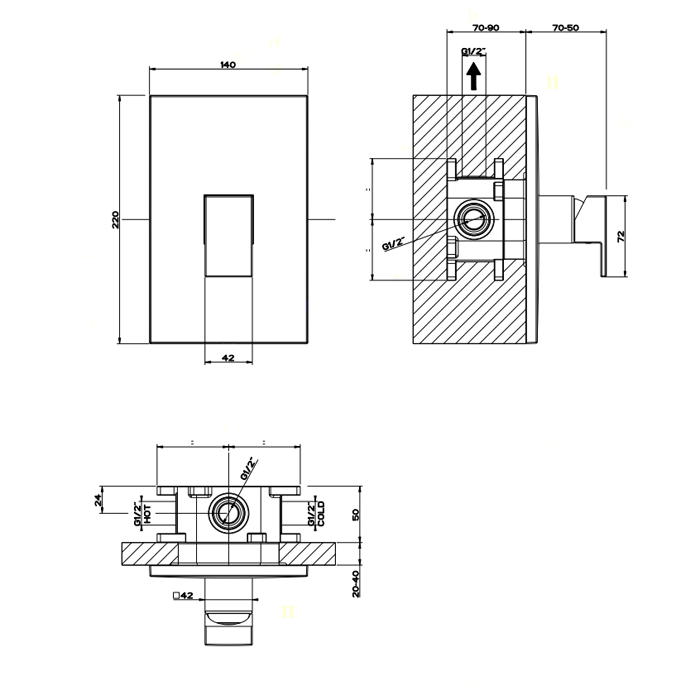 Gessi Rettangolo Встраиваемый однорычажный смеситель(внешние части), цвет: хром