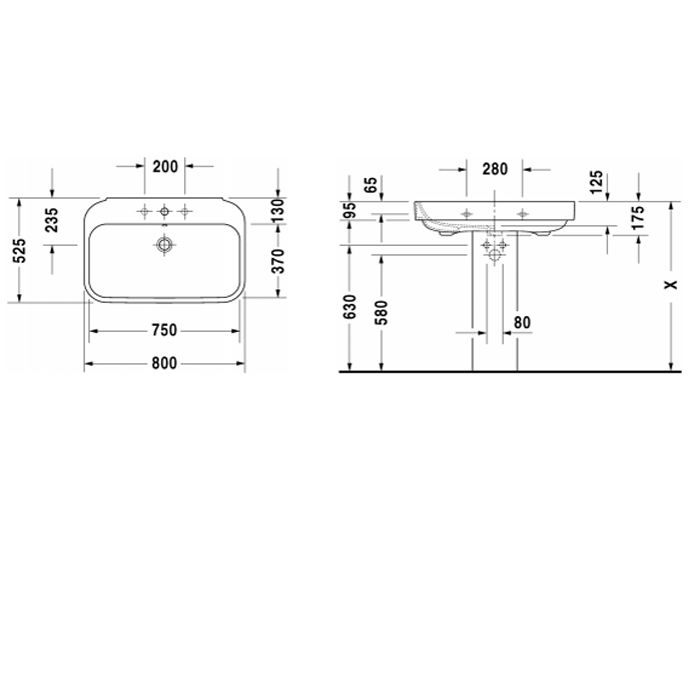DURAVIT Happy D.2  Раковина 80х52,5 см, с 1 отв под смеситель,со слив переливом, цвет белый.