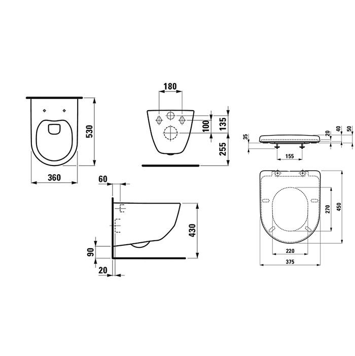 LAUFEN Pro Комплект: унитаз подвесной Rimless 8.2096.6.000.000.1 + крышка-сиденье soft-close 8.9395.9.000.000.1, цвет белый