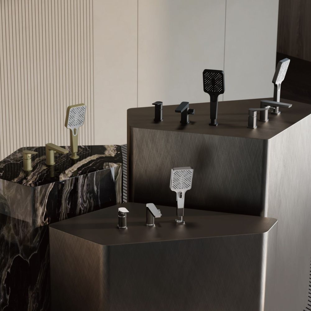 Смеситель на борт ванны BELZ B66715-3, оружейная сталь