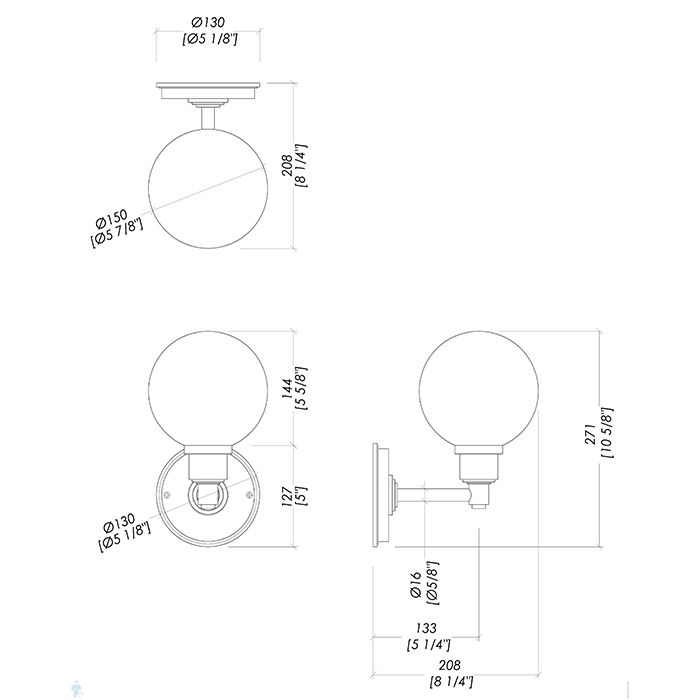 Devon DOVER светильник настенный, с плафоном круглым, матовое стекло, цвет основания хром