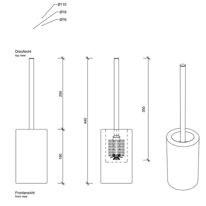 Decor Walther DW 6100 Туалетный ершик h46 D11см, напольный, фарфор, цвет: белый / золотой, артикул 0826052