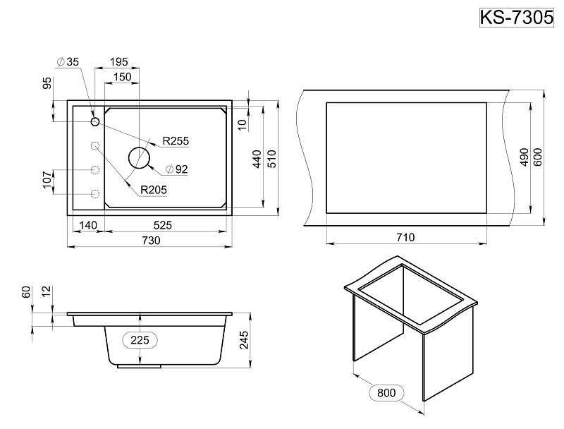Кухонная мойка Granula 7305, ШВАРЦ, артикул 7305, ШВАРЦ