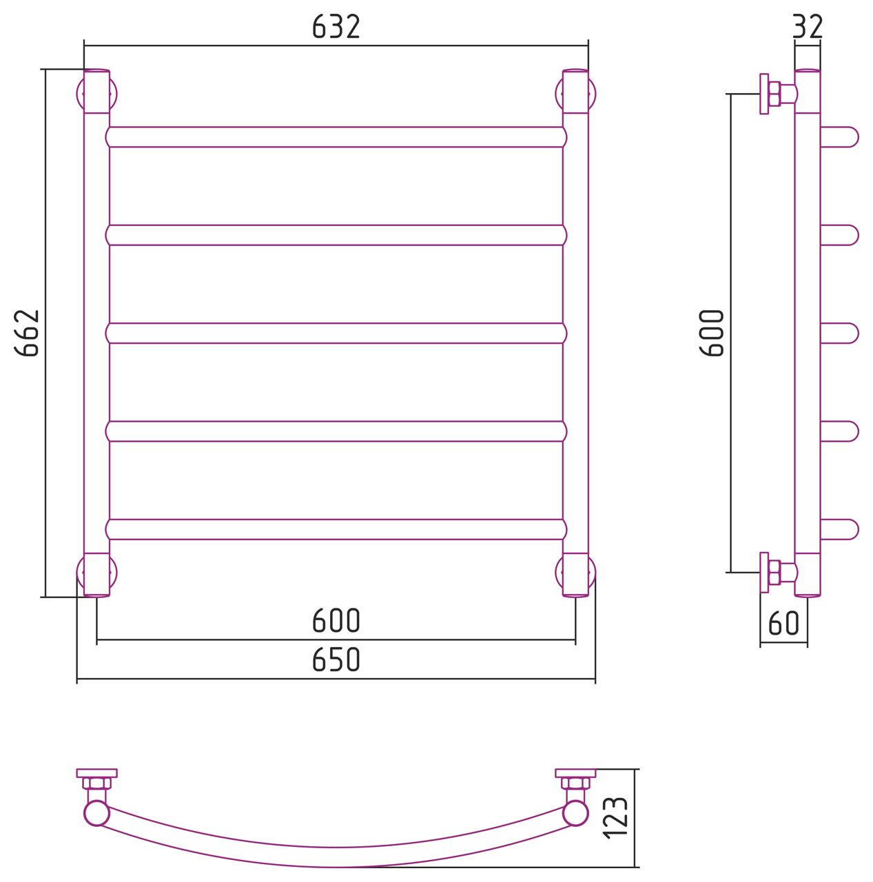 Полотенцесушитель водяной "ГАЛАНТ+" 600х600 (Матовый Белый)