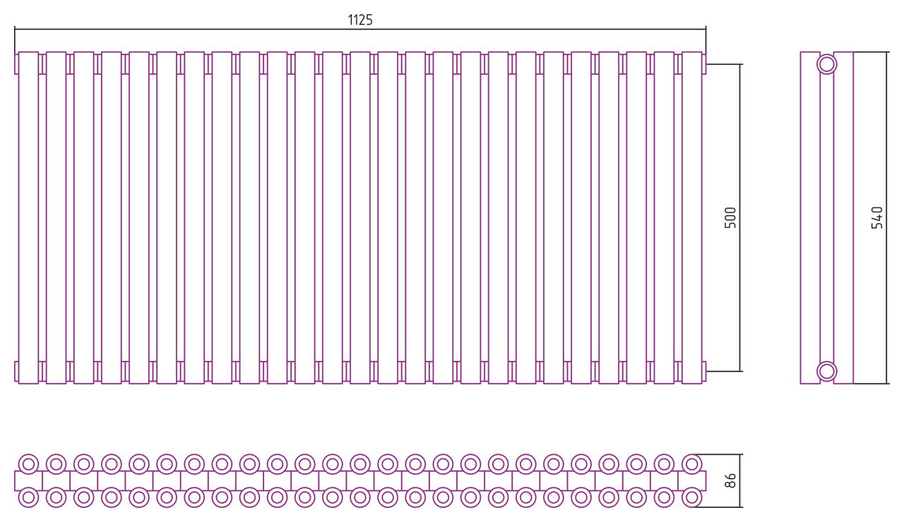 Отопительный радиатор ЭСТЕТ-00 н/ж 500х1125 / 25 сек (Состаренная Латунь)