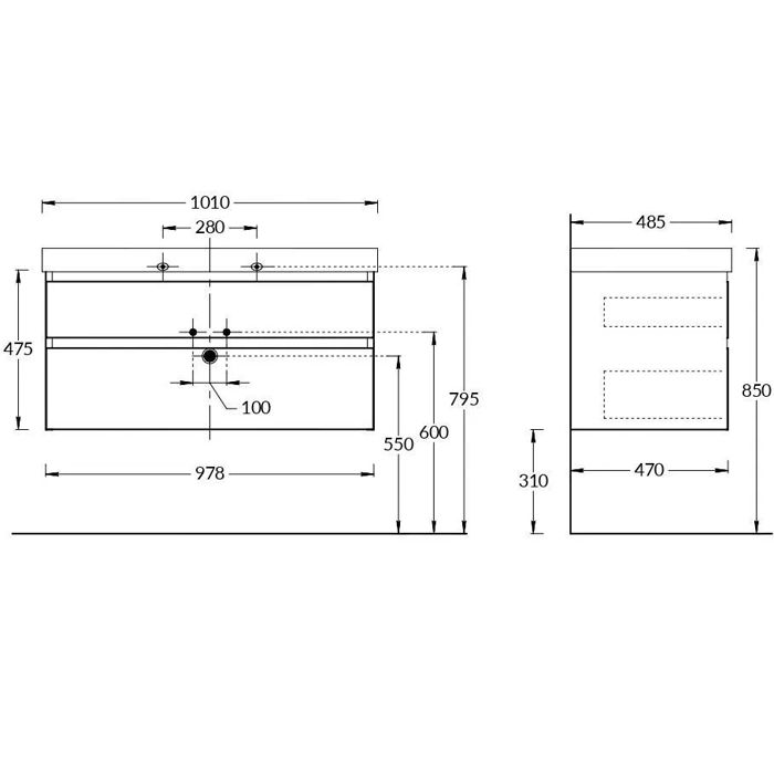 Тумба CUBO подвесная с ящиками 100, Мальва матовая