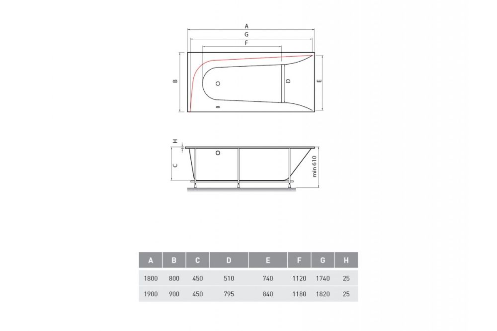 Ванна акриловая правосторонняя Vayer BOOMERANG Гл000010523, 180x80, артикул Гл000010523