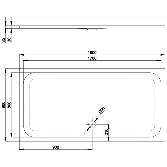 BETTE ULTRA Душевой поддон 1800х900х35 мм., прямоугольный, в комплекте с шумоизоляцией, BetteGlasur® Plus, BetteАнтислип, сталь, цвет белый