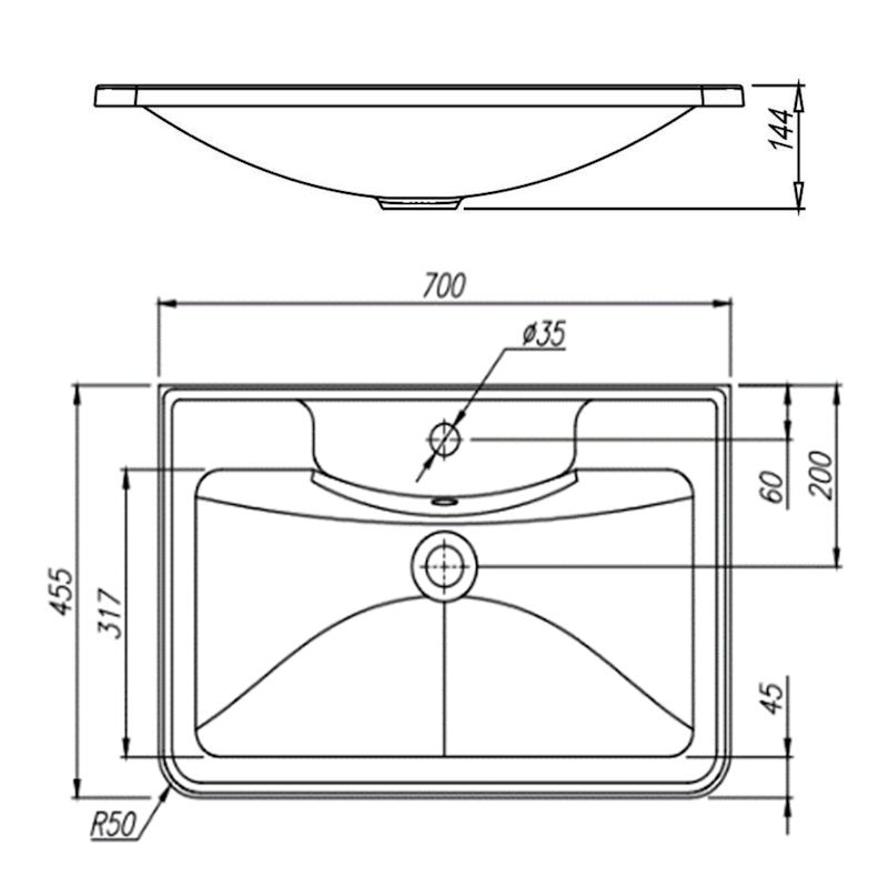 Раковина Florentina Аллегро 70 см 10.020.00700.302, антрацит, артикул 10.020.00700.302