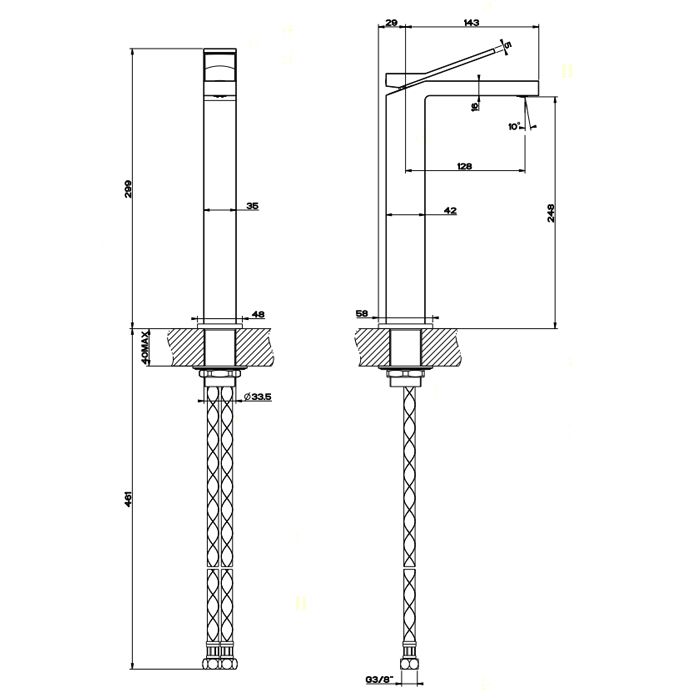 Gessi Rettangolo K Смеситель для раковины на 1 отверстие, излив 128мм, цвет: черный