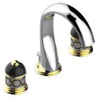 THG DUOMO Смеситель для раковины на 3 отверстия, с донным клапаном, декор Aranja, цвет никель/золото