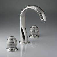 THG MARQUISE BLANC DECOR PLATINE Смеситель для раковины на 3 отверстия, с донным клапаном, ручки белые, декор платина, цвет хром