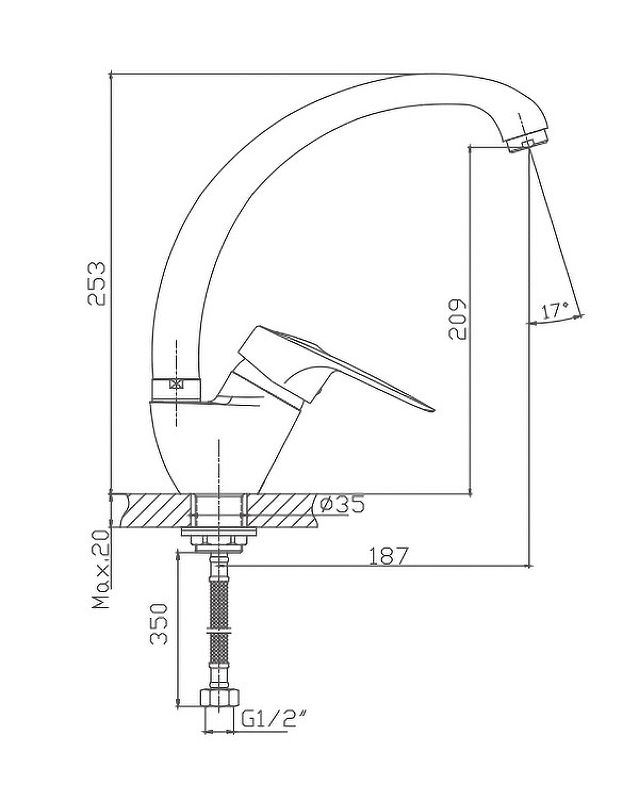 Смеситель для кухни Cron CN4104-2, хром