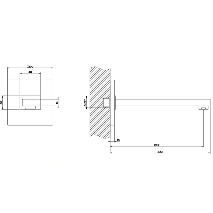 Gessi Rettangolo Настенный излив 197мм, для монтажа с удаленным управлением (не входит в комплект), цвет: хром