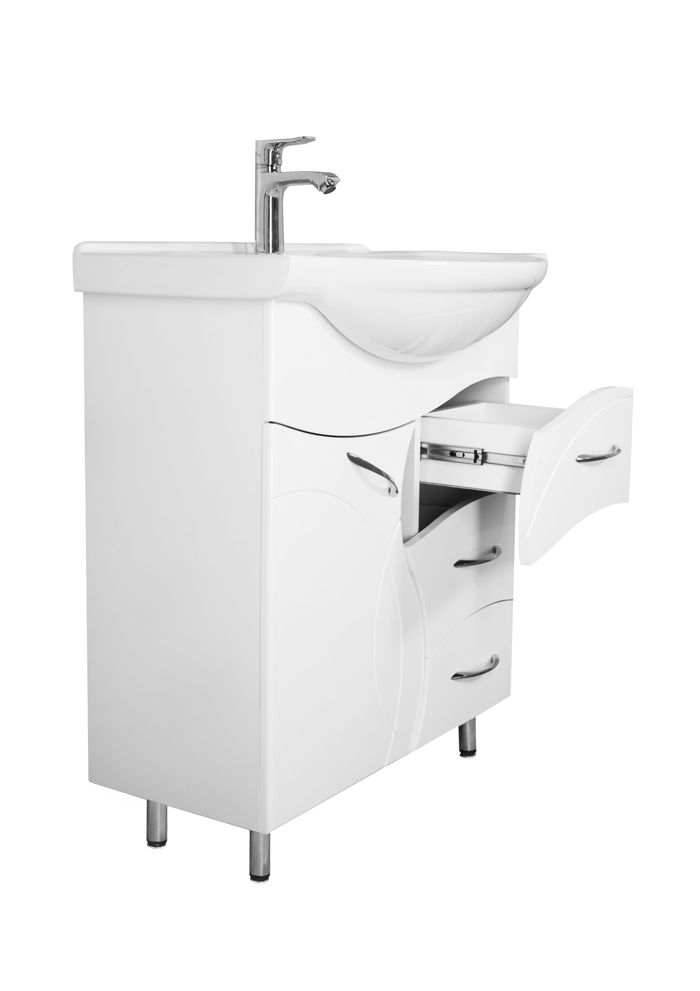 Тумба "Амелия 75" (3 ящ.) с раковиной Байкал 75 Тумба "Амелия 75" (3 ящ.) с раковиной Байкал 75