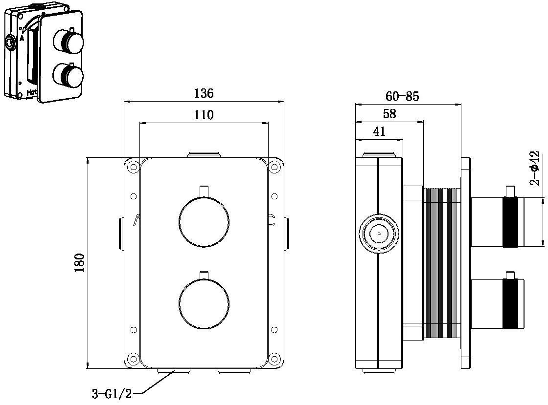 Смеситель для ванны Allen Brau Priority 5.31314-MG (с внутренней частью, 3 выхода) графит браш