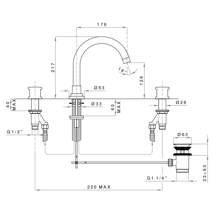 Nicolazzi Festival  Смеситель для раковины на 3 отв, цвет: BN+ручки FESP005+FESP006