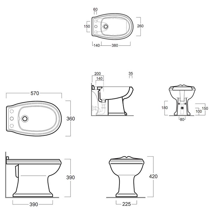 SIMAS Arcade Биде напольное с ободком 36х57см с 3 отв. под смеситель,(2отв. выбитых вручную), цвет белый